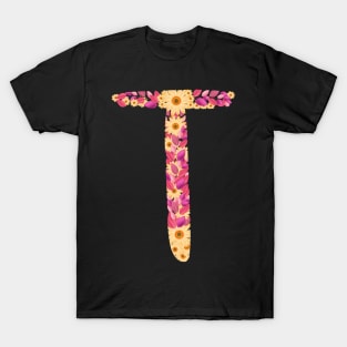 Letter T flowers alphabet colorful T T-Shirt
